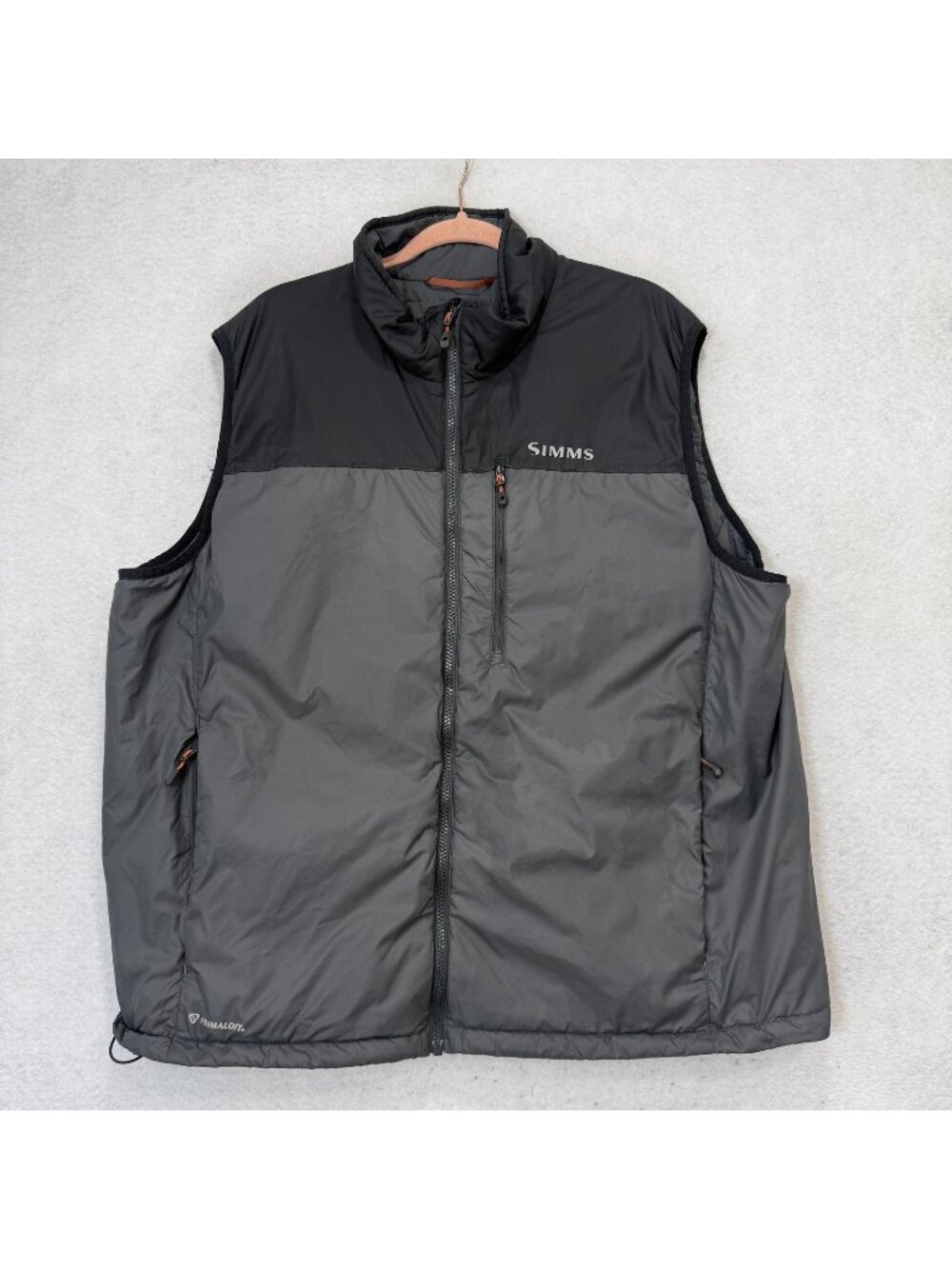 Simms Vest Mens XL Gray Pertex Quantum Primaloft Insulated Full Zip Outdoor